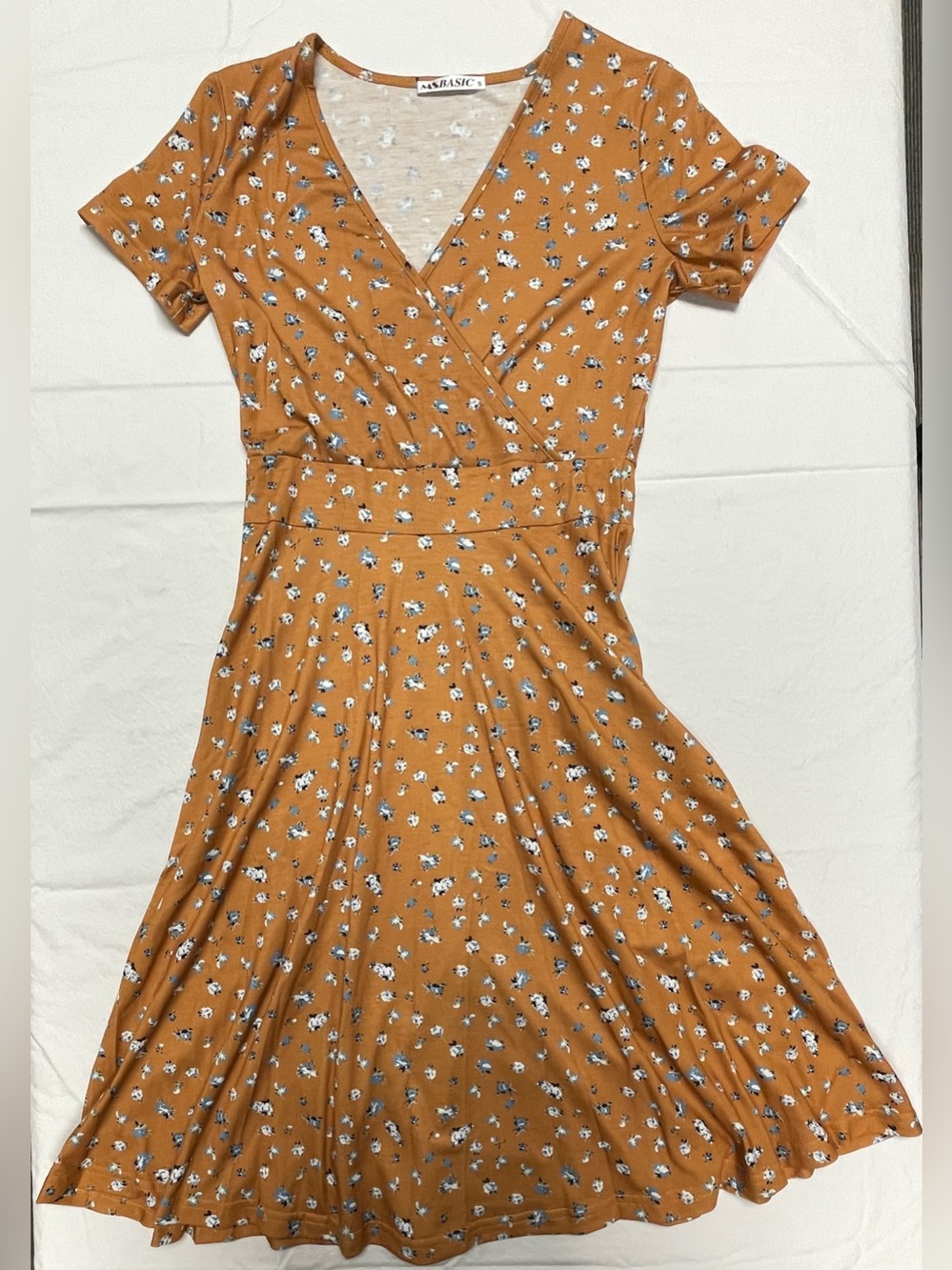 Mustard Floral Faux-Wrap Midi Dress by Ms Basic